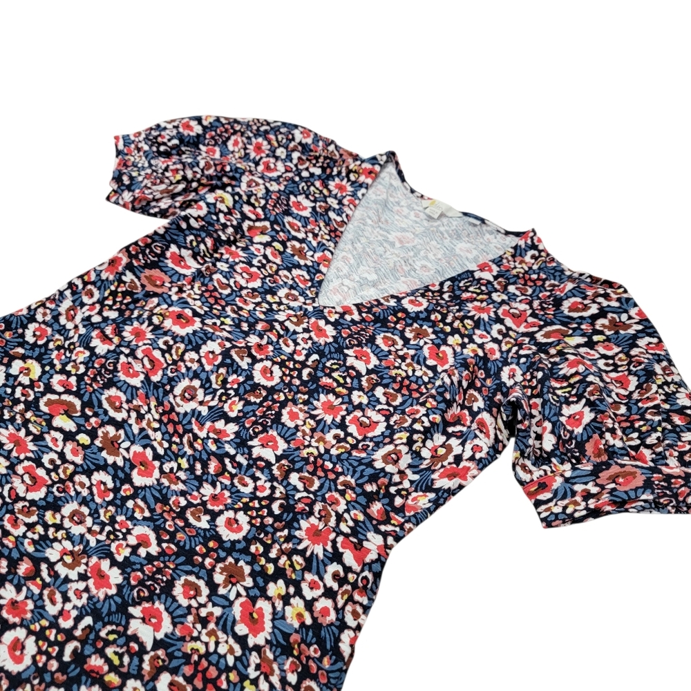 Boden V-neck Floral Mini Dress Cotton Short Puff Sleeves Blue Red Women’s 8L - Picture 9 of 17